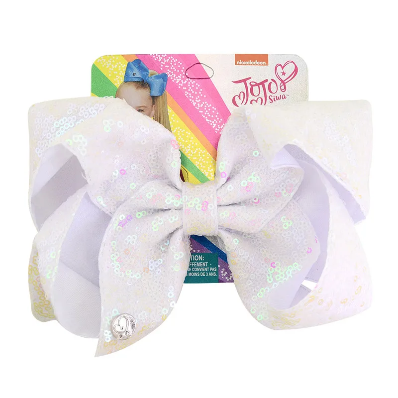Слоновая кость 8 ''Jojo Siwa бант для волос с зажимами типа аллигатора Блестки для волос заколка-бантик для волос вечерние головные уборы модные аксессуары для волос для девочек - Цвет: Слоновая кость