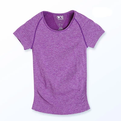 Light Purple Одна дышащая Спортивная футболка, Топ Фитнес, короткий рукав, тонкий, круглый воротник, быстро сохнет, высокая эластичность, бег, тренажерный зал чистый цвет йога костюм - Цвет: Light Purple