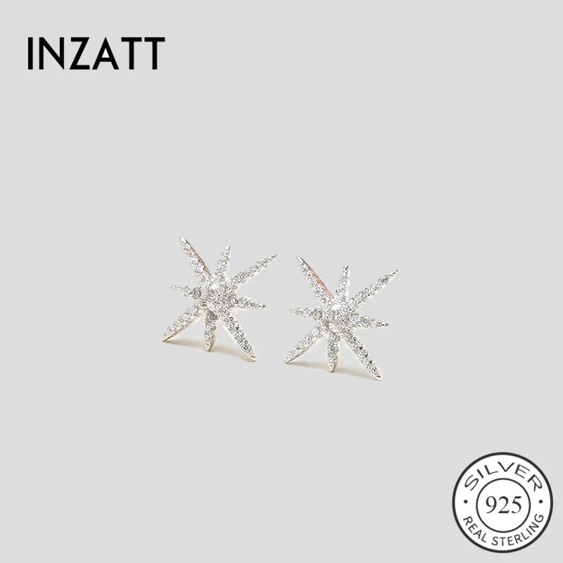 INZATT Boho изысканные серьги гвоздики из циркония в виде снежинки Настоящее серебро