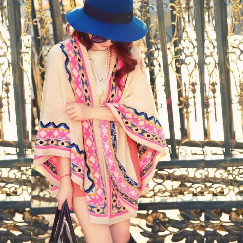 Для женщин Винтаж открытой передней пончо жакет-Болеро для глаз индийский