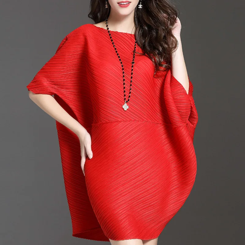 Женское плиссированное платье LANMREM повседневное свободное однотонное большого