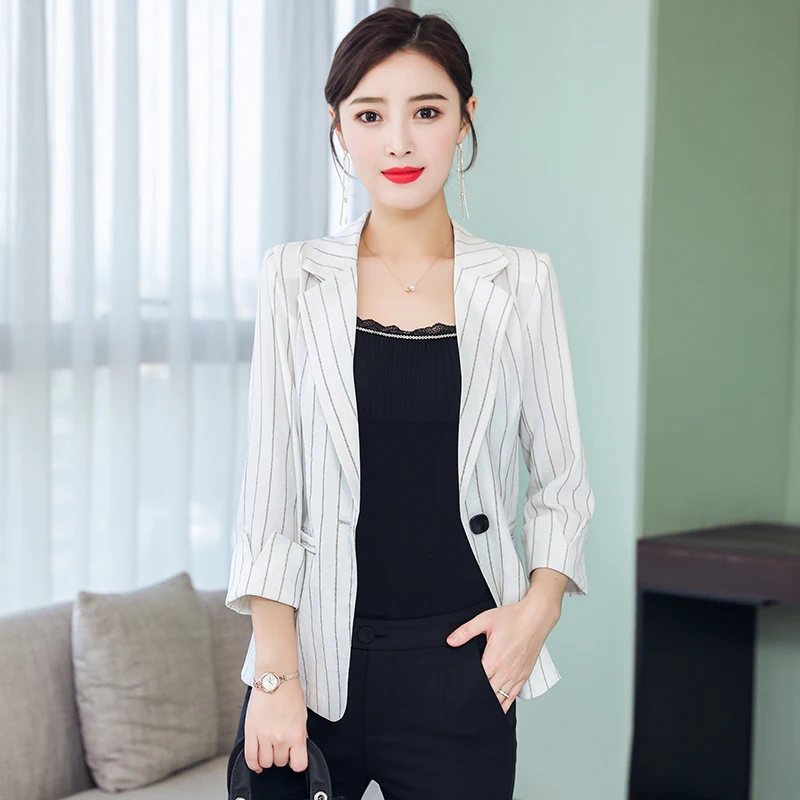 Spring summer jacket New women suit British female new retro a buckle stripes Blazers | Женская одежда