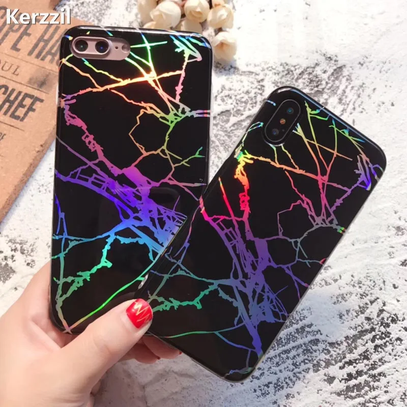 Kerzzil Laser Gold IMD мраморный чехол для iPhone 7 6 6S Plus Мягкие силиконовые чехлы Чехол X 8 Capa |