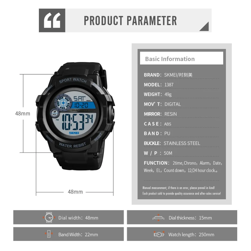 SKMEI Outdoor Sports Men Watch Digital Wristwatches Men Waterproof WeekDisplay Alarm Clock Digital Watches reloj hombre 1387