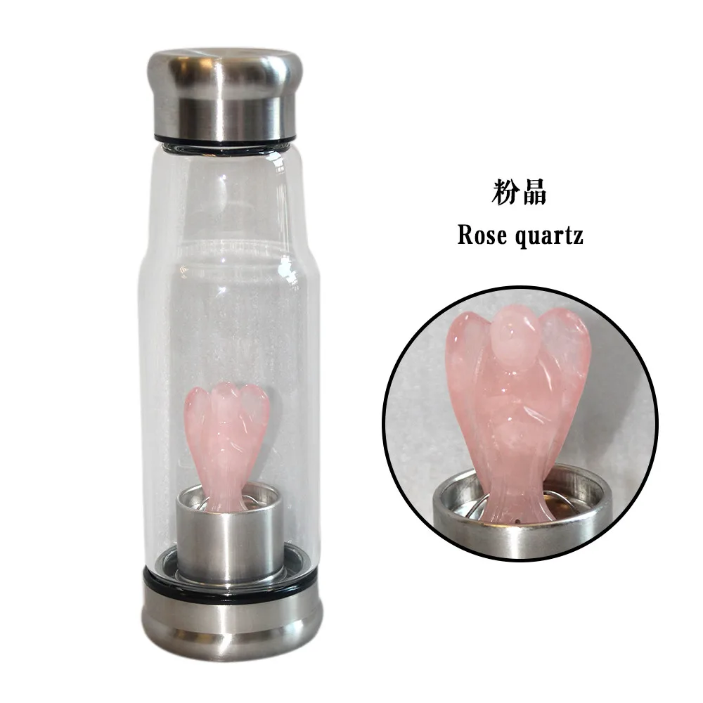 rose quartz Все виды натурального кварца драгоценный камень стекло Elixir бутылка для воды точка ручной резной 2 дюйма чашка ангел кристаллические палочки gif - Цвет: rose quartz