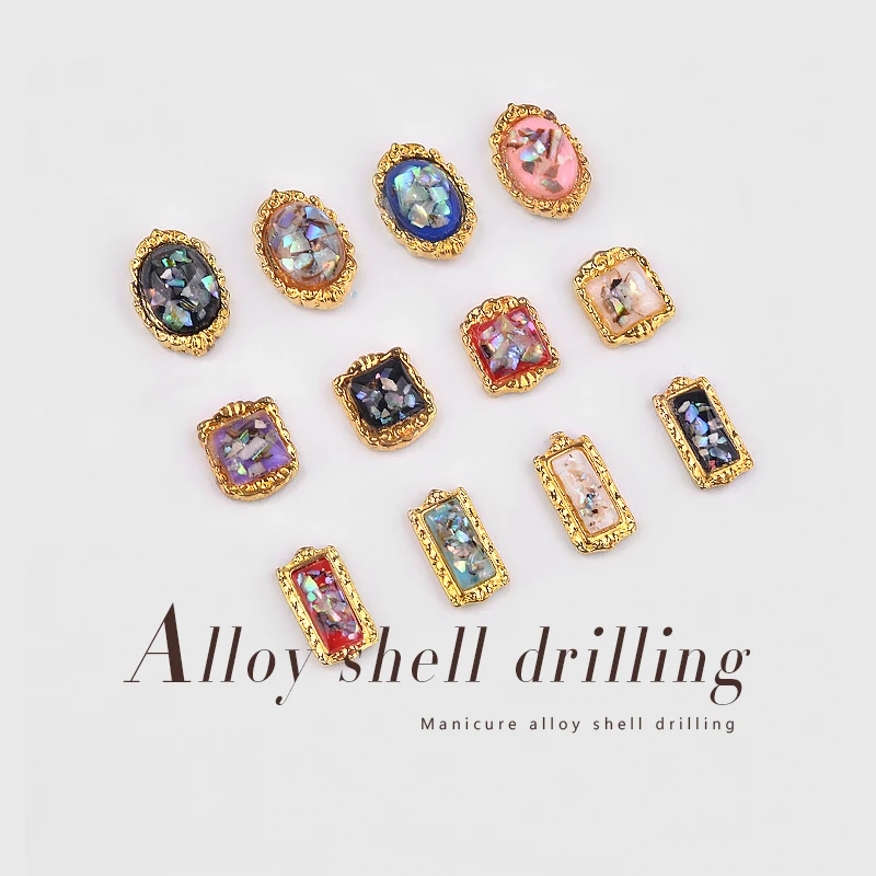 

12pcs Alloy Nail Art Decorations Crushed Shell Flakes Gravel Creative 3d Nails Accessories Retro Jewelry Charm Manicure Wheels