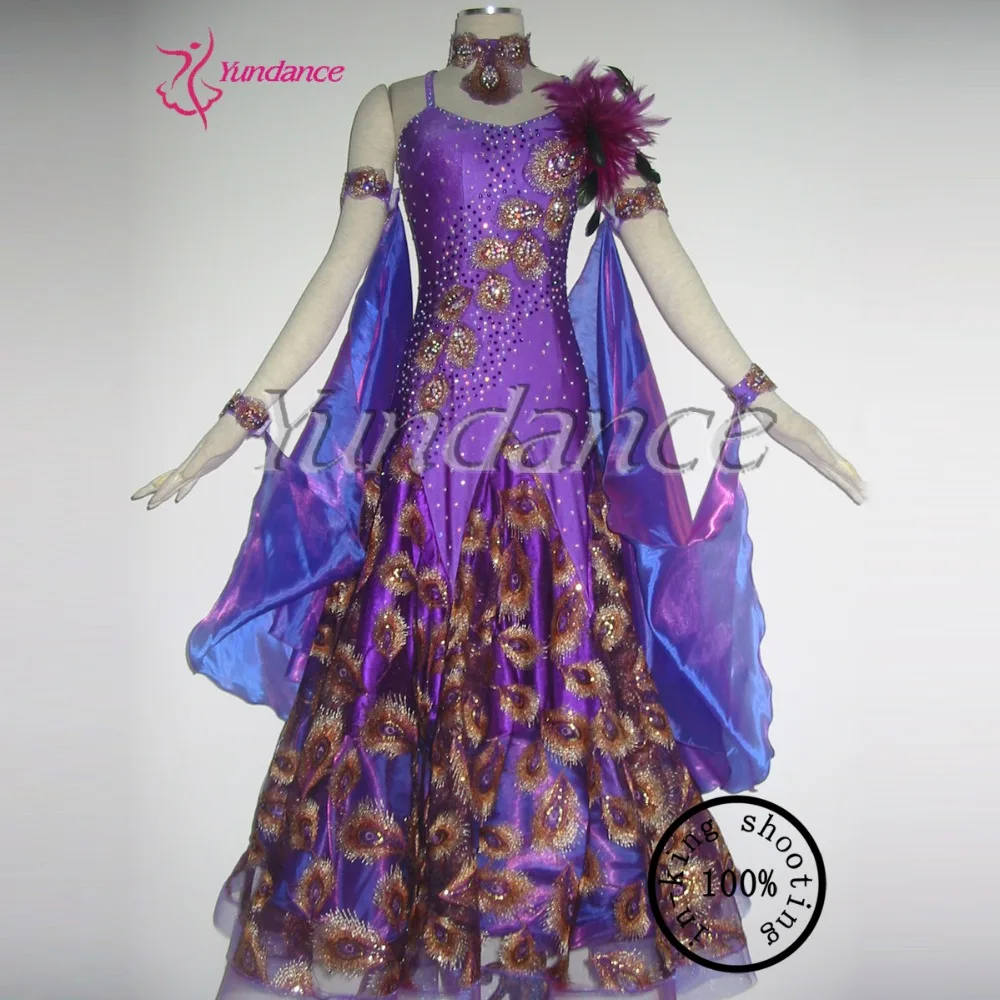 

ballroom competition dress peacock feather purple B-1166