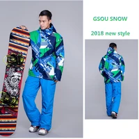 gsou snow winter brand for men ski suit windproof waterproof super warm outdoor sport snowboard jacket thicken ski pants set