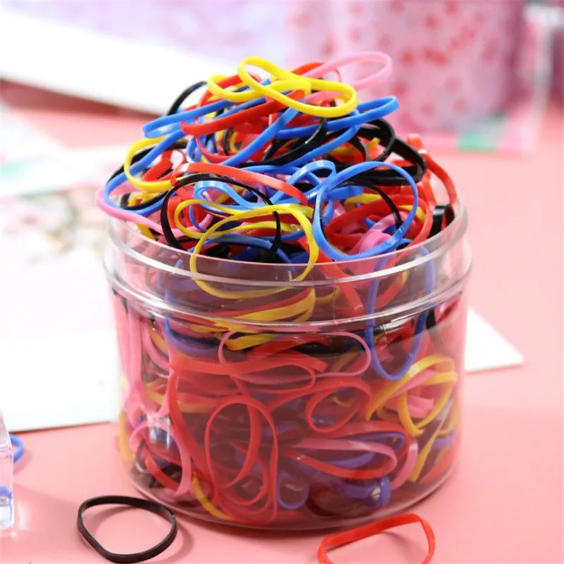 multi 800Pcs/Lot Mini Elastic Hair Bands Hair Accessories Gift Box Set Candy Color Disposable Rubber Band Cute Hair Bands for Girls - Color: multi