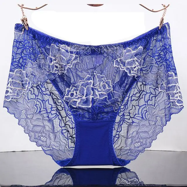 Синий ropa interior femenina женское нижнее бельё размера плюс 5XL сексуальное высококачественное роскошное кружевное нижнее белье с цветами женские трусики - Цвет: Синий
