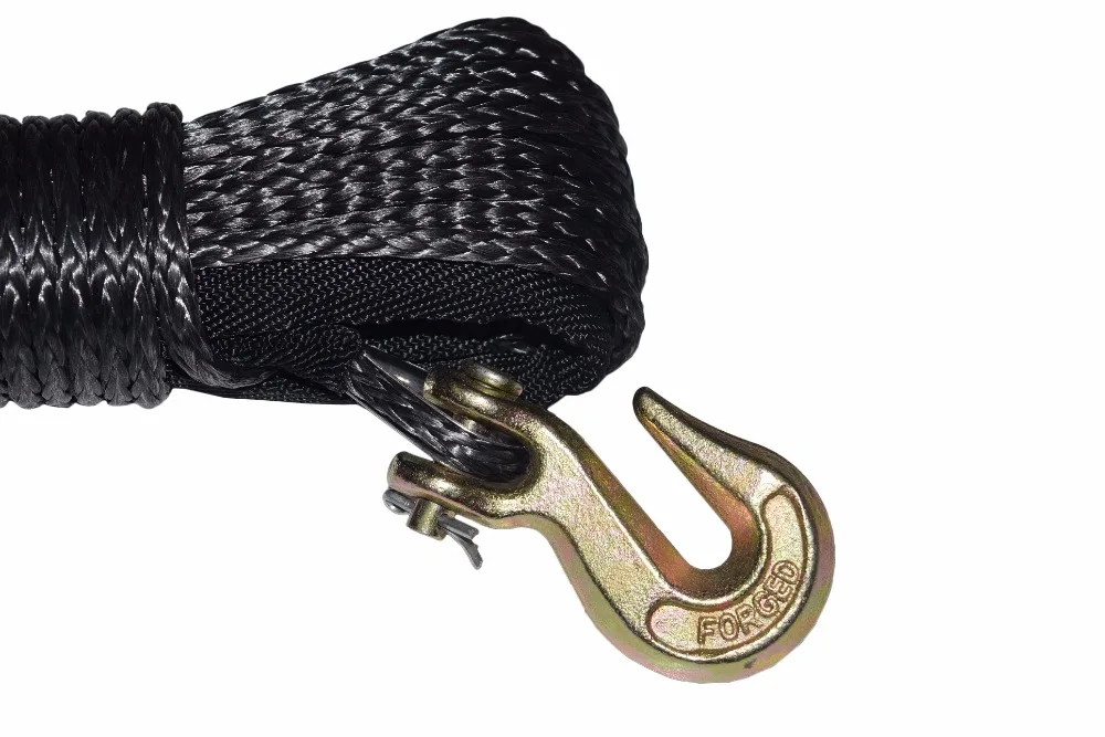 

5mm*15m Black Synthetic Winch Rope Hook,Replacement Winch Cable, Winch Rope for ATV UTV SUV
