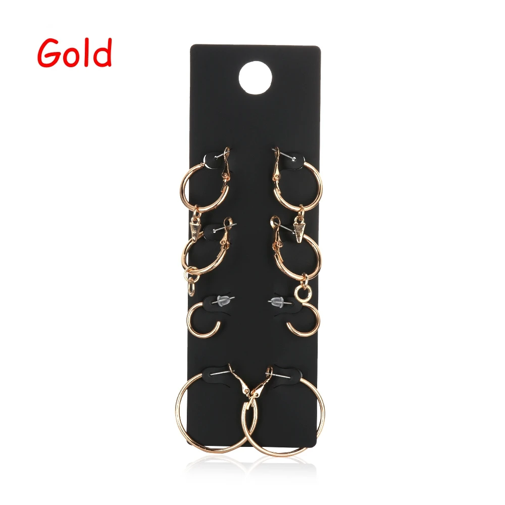 gold 4 пары, круглые серьги-кольца, набор, очаровательные серьги-подвески, ювелирные изделия в стиле минимализма, подарок для женщин, дорогие подарки для мамы, сестры - Окраска металла: gold