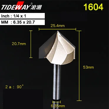 1604 Tideway 1/" хвостовик 90 градусов V паз типа долбежный резак Freze Ucu вольфрам фрезы для деревообработки резьбы инструмент - Длина режущей кромки: 1604