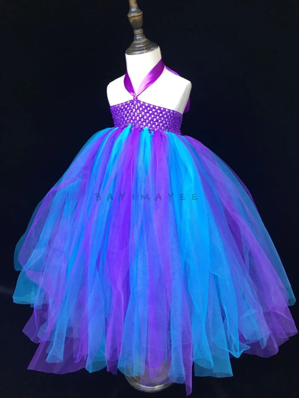 Разноцветное платье-пачка для девочек детское пушистое вязаное Тюлевое платье