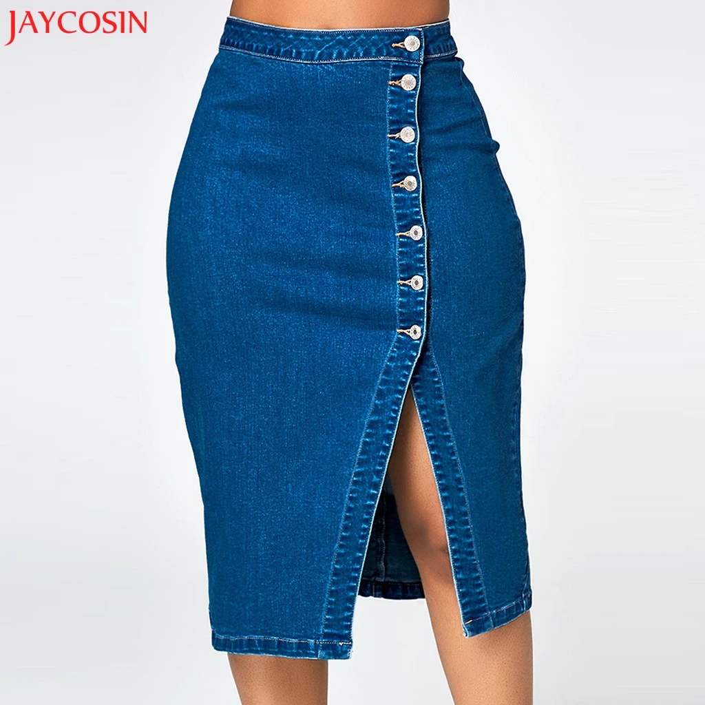 Женская джинсовая юбка JAYCOSIN XS 5XL Модная хлопковая карандаш с высокой талией синие