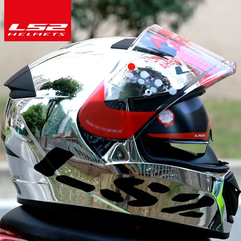LS2 Breaker Chrome-plated helmet Ninja Full Face Motocycle helmet UV Resistant Fog-Free System helmet made of KPA - Цвет: 1