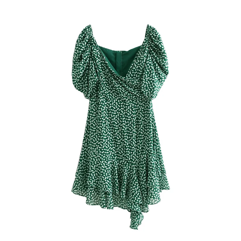 Женское винтажное зеленое платье в стиле бохо с цветочным принтом элегантное