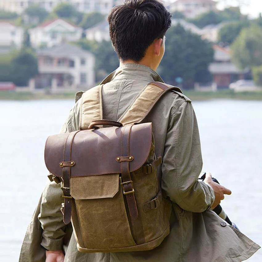 

Camera Bag Canvas SLR DSLR Camera Backpack Large Capacity Front Open Waterproof Anti-shock Camera Rucksack