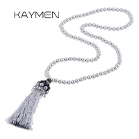 kaymen imitation pearls strands long chains with handmade tassels pendant necklace for girls bohemia style crystal pendant 4074
