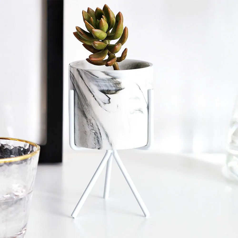 1pcs Flower Pot Geometric with Set Metal Ceramic Plant Planting Decor Display Stand Home Decal Home Ornament Home Supply