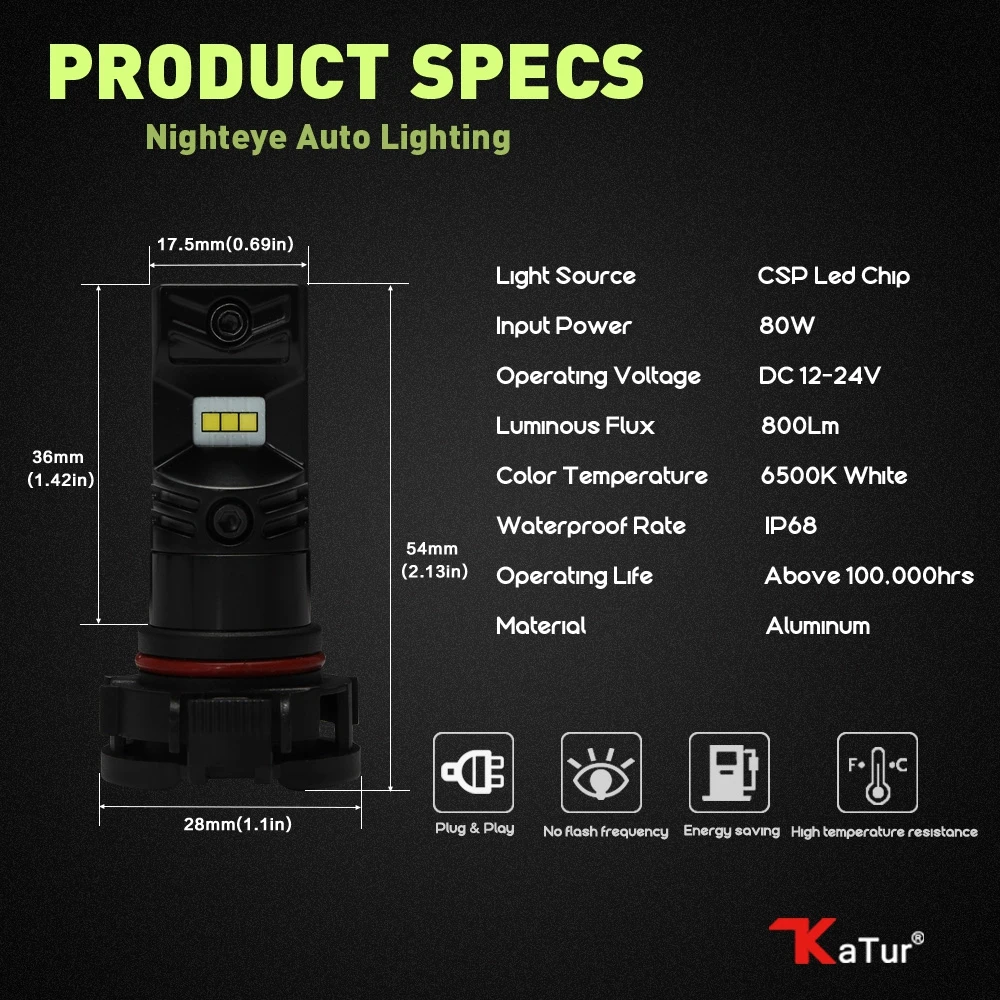 Katur H16/5202 PSX24W светодиодные лампы для автомобилей вождения противотуманные фары CSP