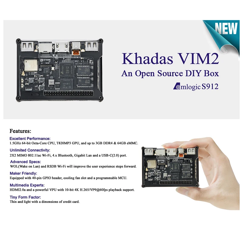 Khadas VIM2 Max Mini PC с поддержкой Linux Ubuntu mate 16 04 Восьмиядерный макетная плата ARM DDR4 3 ГБ eMMC