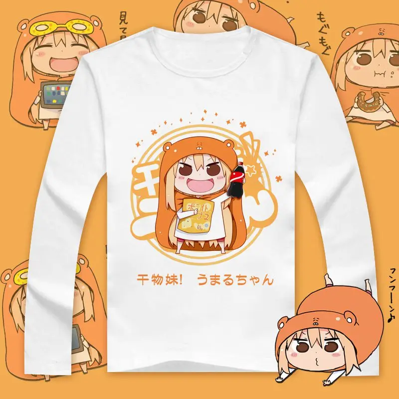 Himouto! Umaru-Чан Симпатичные Doma umaru печатных Футболки с длинным рукавом Повседневное футболка Топы корректирующие осень футболки