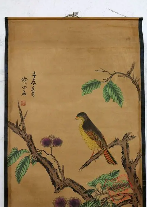 Редкая старая китайская живопись QingDyansty цветок и птица изысканный дизайн ручная