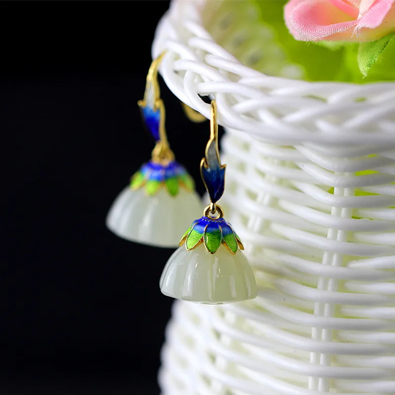 Женские серьги подвески в виде лотоса из серебра 925 пробы|drop earrings|earrings forearrings for women