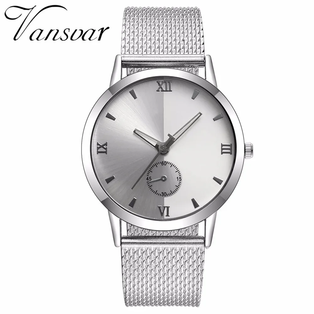 silver white Бренд Vansvar, женские часы с циферблатом из розового золота, роскошные часы из пластиковой кожи, Модные Аналоговые кварцевые часы, женские часы, Relogio Feminino - Цвет: silver white