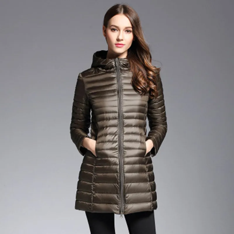 Пуховик женский ульсветильник на белом утином пуху зимняя длинная парка с
