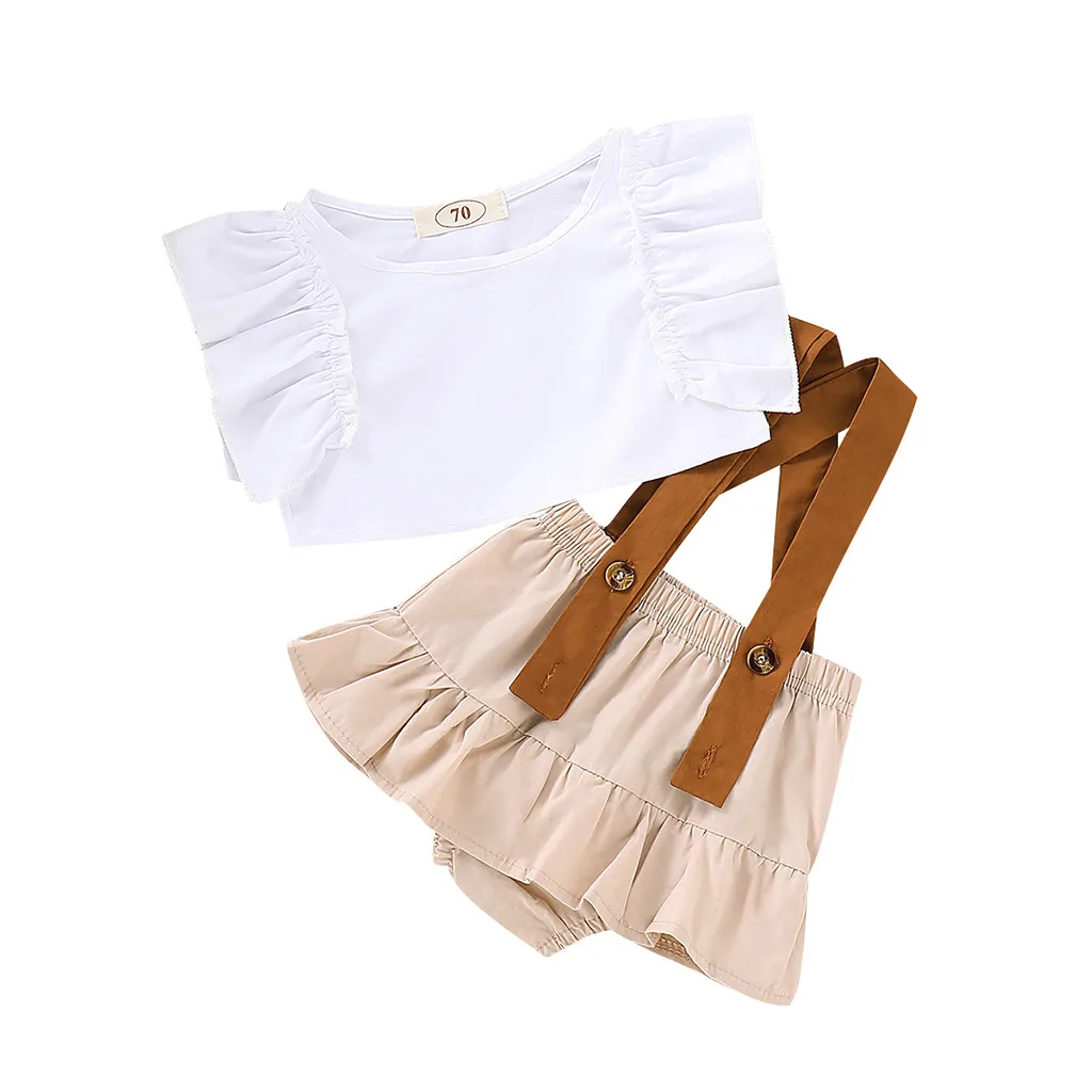 Комплект одежды для маленьких девочек однотонные топы без рукавов с оборками +
