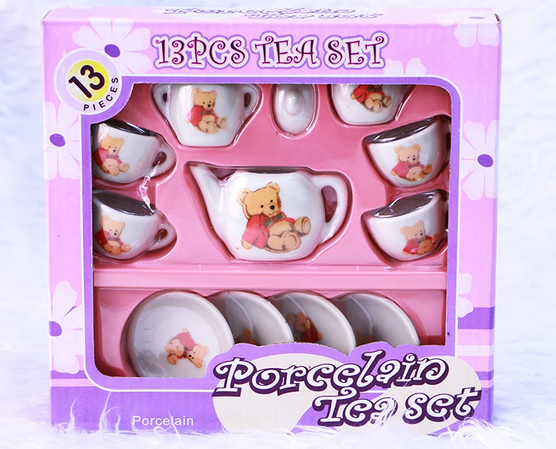 

Children action figure tea set toy kitchen toys for girls 13pcs tea procelain tea set kids xmas gift