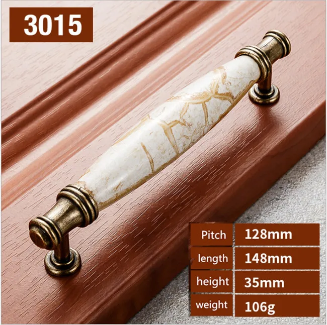 3015-128mm Керамические ручки для кухонных шкафов дверные ручки для шкафа ручки для ящика ручки для антикварной мебели мраморные вены ручки и ручки - Цвет: 3015-128mm