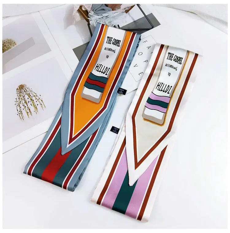 Fashion Hair Scarf For Women Neckerchief Cute Tie Wrist Ribbons Print Silk Satin Bag Scarfs Long Skinny Scarves For Ladies