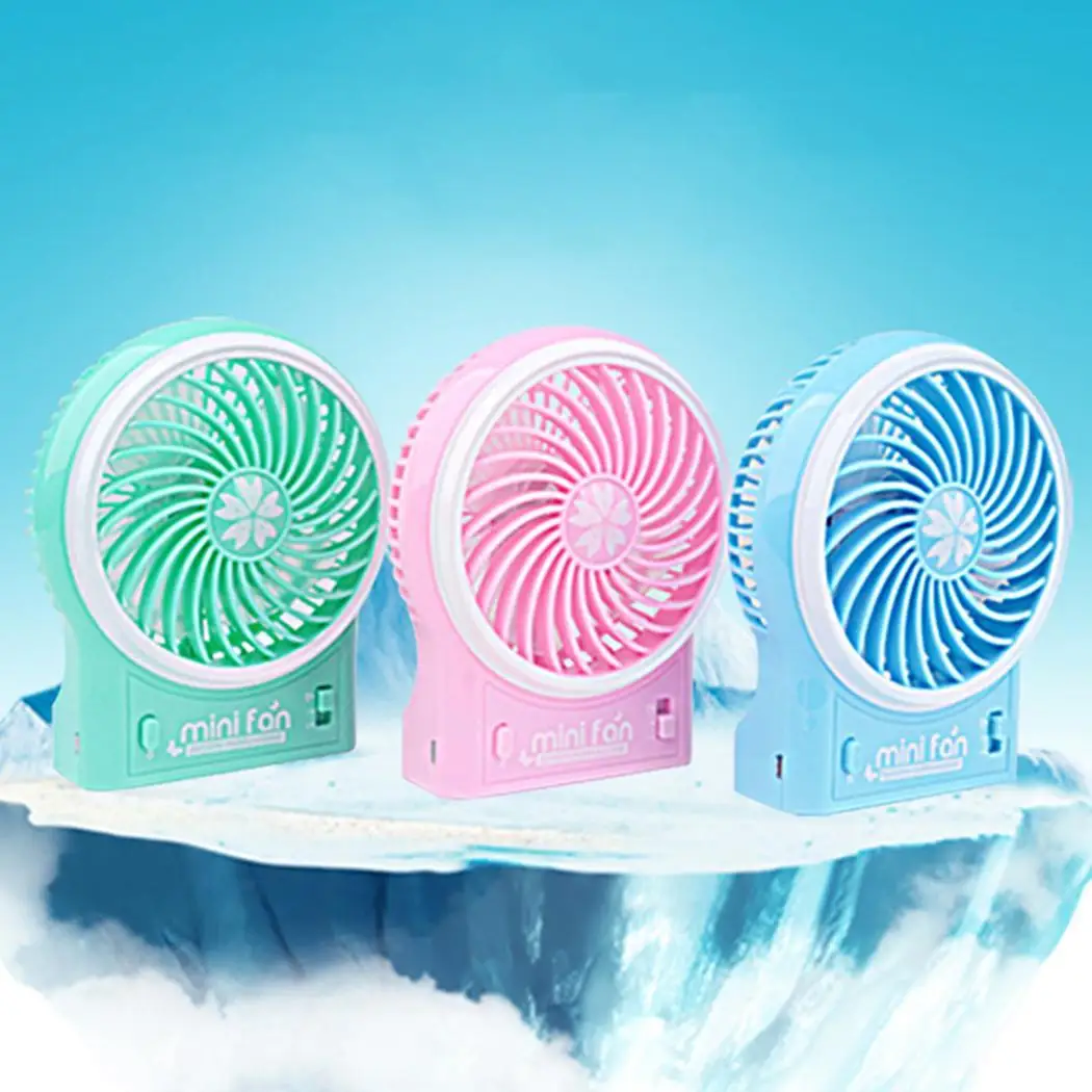 Mini Fan Portable Handheld Rechargeable Built-In Battery USB Handy 3 Wind Speed Cooling Blue G reen Plastic Home Office | Бытовая