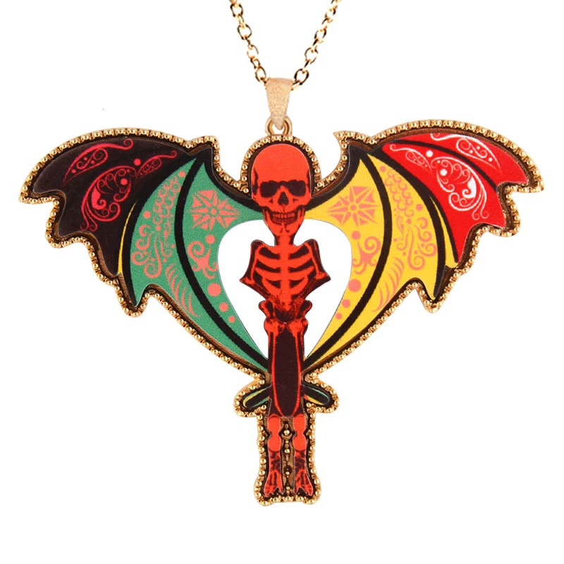 Modebox Гипербола череп акриловая подвеска с крылом длинный Мути-цвет свитер цепь