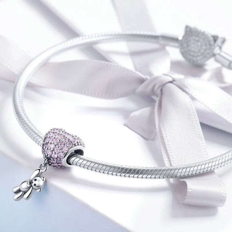 MYBEBOA 925 пробы Серебряные Подвески подходят к оригиналу Pandora Браслеты ожерелья сердце медведь розовый кубический циркон бусины ювелирные изделия
