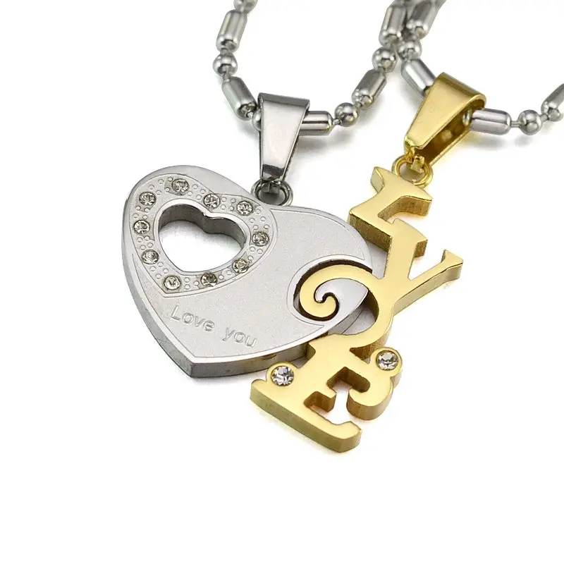 Двухцветная Мужская и женская подвеска в виде сердца с цепочкой для колбасы 60