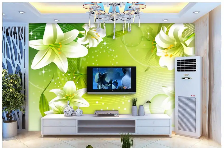 Индивидуальные 3d фрески обои зеленый романтические лилии динамичные линии