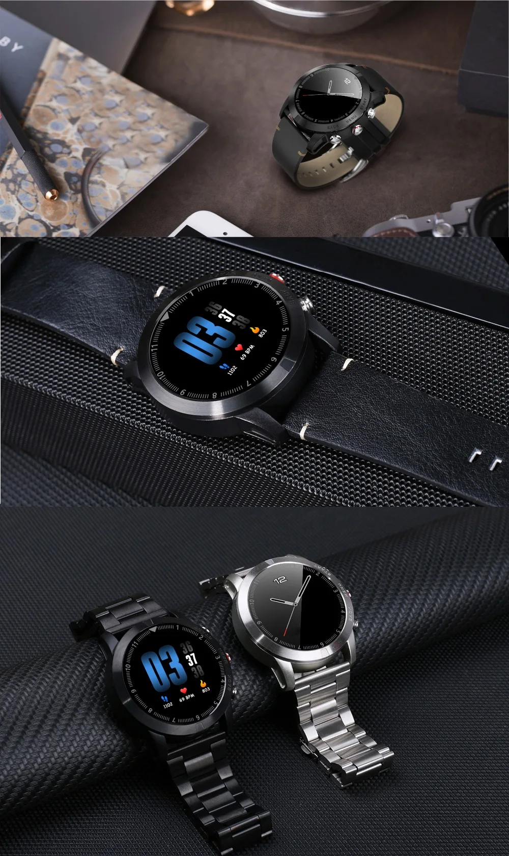 IP68 спортивные Смарт-часы 1,3 ''IP68 Водонепроницаемый Bluetooth 4,2 Smartwatch сердечного ритма в режиме реального компас спортивные часы для iOS и Android
