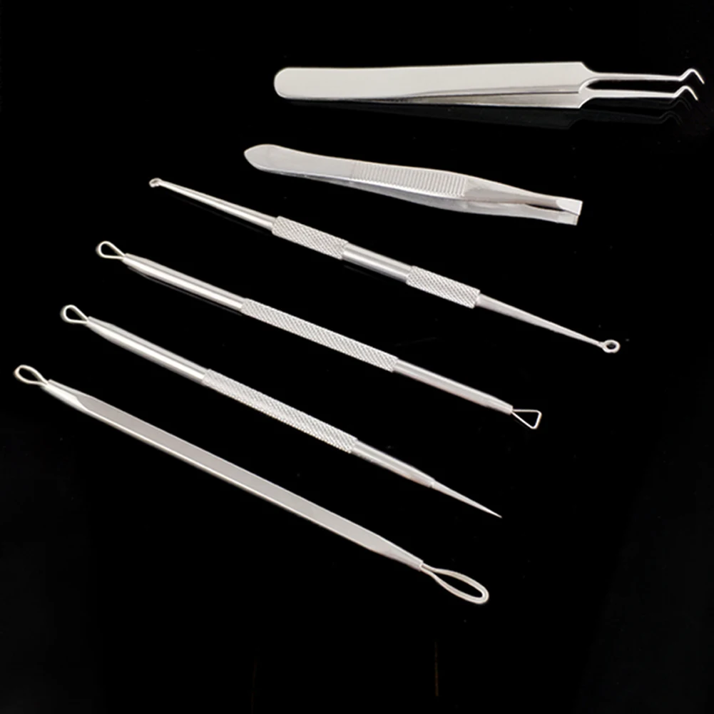 6pcs Facial Removal Blackhead Remover Skin Care Set Stainless Steel Comedone Double-Headed Pimple Acne Needles Tweezer | Красота и