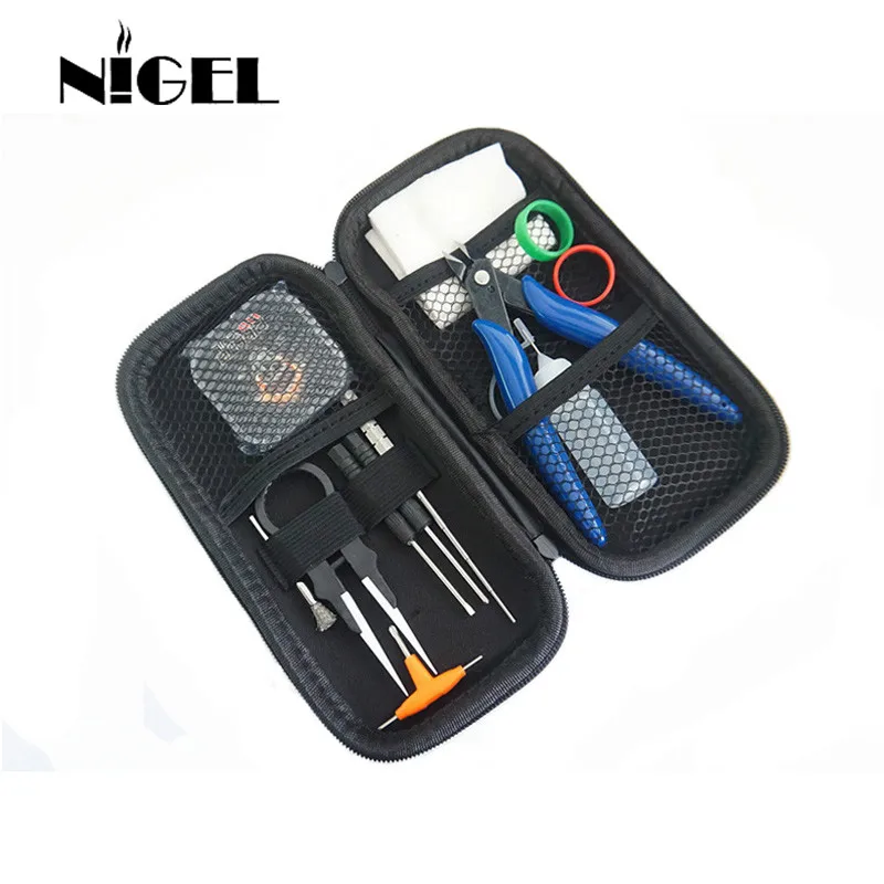 

Nigel New Mini Vape DIY Tool Bag Tweezers Plier Wire Kit Coil Jig Driver Brush Cotton for Electronic Cigarette Accessories