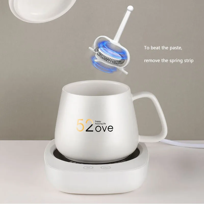 55 Celsius Thermostat Heating Cup Magnetic Stirring Cup Personal Health Cup Desktop Heated Mug Plate for Tea Coffee Milk