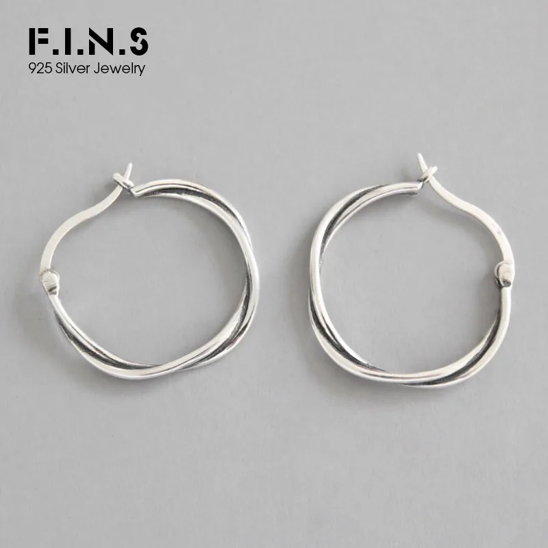F.I.N.S S925 Серебряные серьги Геометрическая витая веревка круглые серебряные маленькие серьги-кольца для женщин Винтажная бижутерия