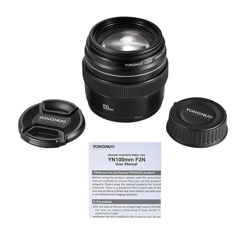 Yongnuo 100mm F2 Camera Lens For Canon EOS Cameras YN100mm F2N Nikon D7200 D7100 Medium Telephoto Prime AF MF Lenses | Электроника