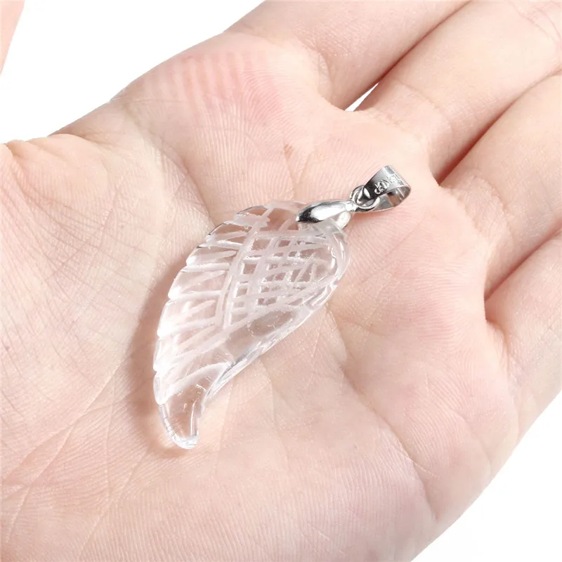 white crystal Натуральный розовый кварц красочный камень крыло Ангела рок милый кулон с кристаллом для ожерелья Опалит Свадебные украшения ювелирные изделия - Окраска металла: white crystal