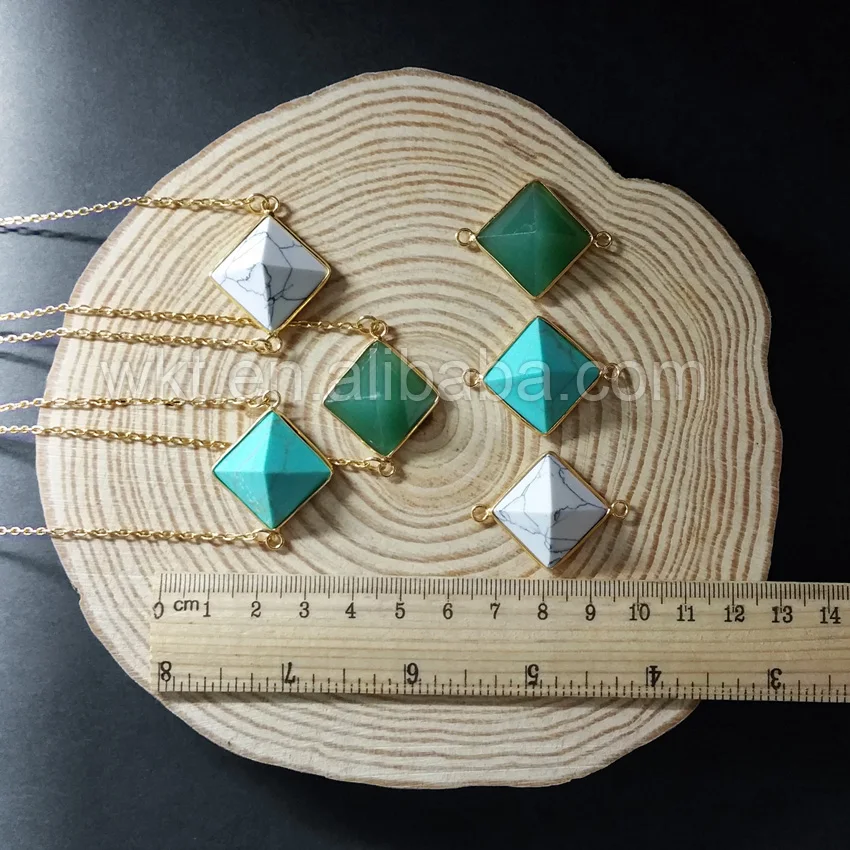 

WT-N721 Wholesale 10pcs double bails howlite stone necklace charm gold trim necklace green chalcedony necklace as gift