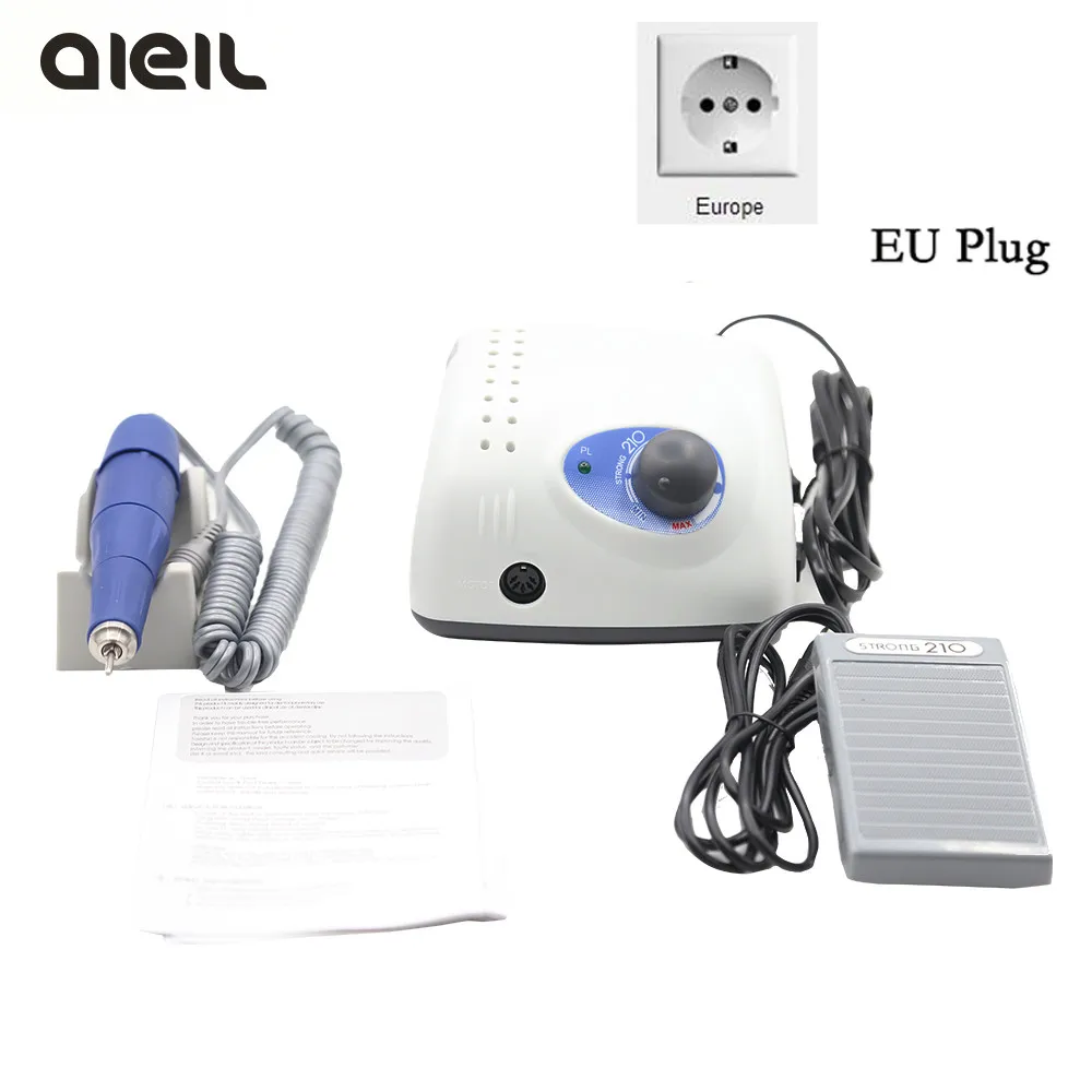 220V EU Plug Set Аппарат для маникюра Strong 210, электрический аппарат для маникюра, 65 Вт, 35000 оборотов в минуту - Цвет: 220V EU Plug Set