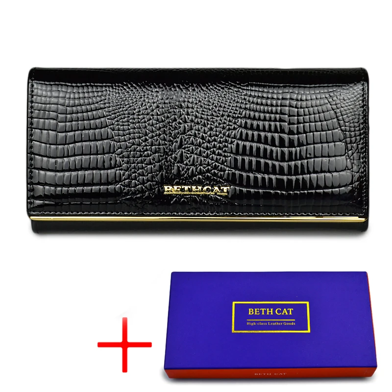 Black with box Beth Cat для женщин кошелек и кошельки пояса из натуральной кожи женский монет держатель для карт дамы Деньги сумки аллигатора корова - Цвет: Black with box